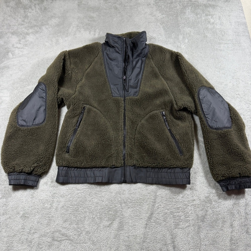 Vintage Willis & Geiger Deep Pile Fleece‎ Jacket Mens Small Olive Green Full Zip